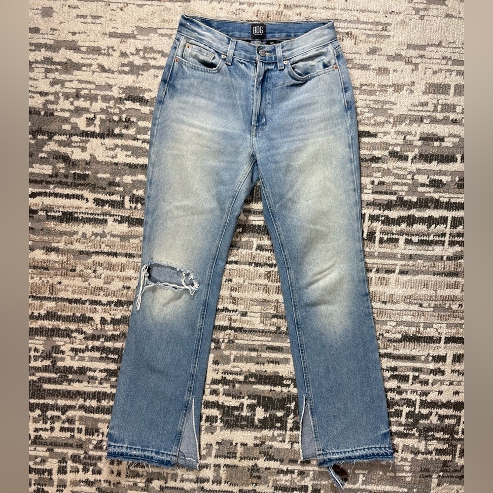 BDG Midrise Bootcut Leg Slit Blue Distressed Cotton Jean Size 27 - Picture 3 of 10